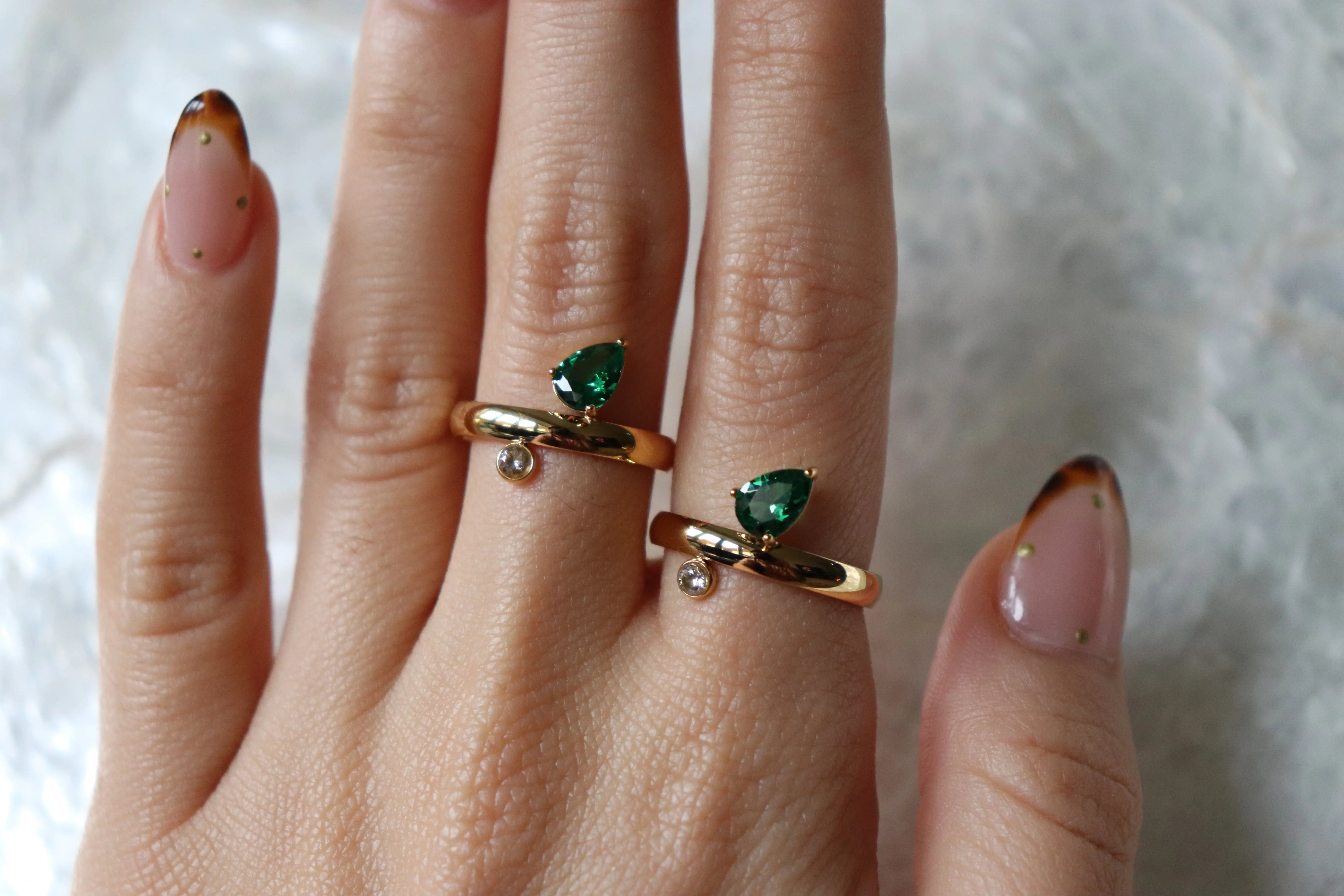Green pear CZ ring Dela Asa Art