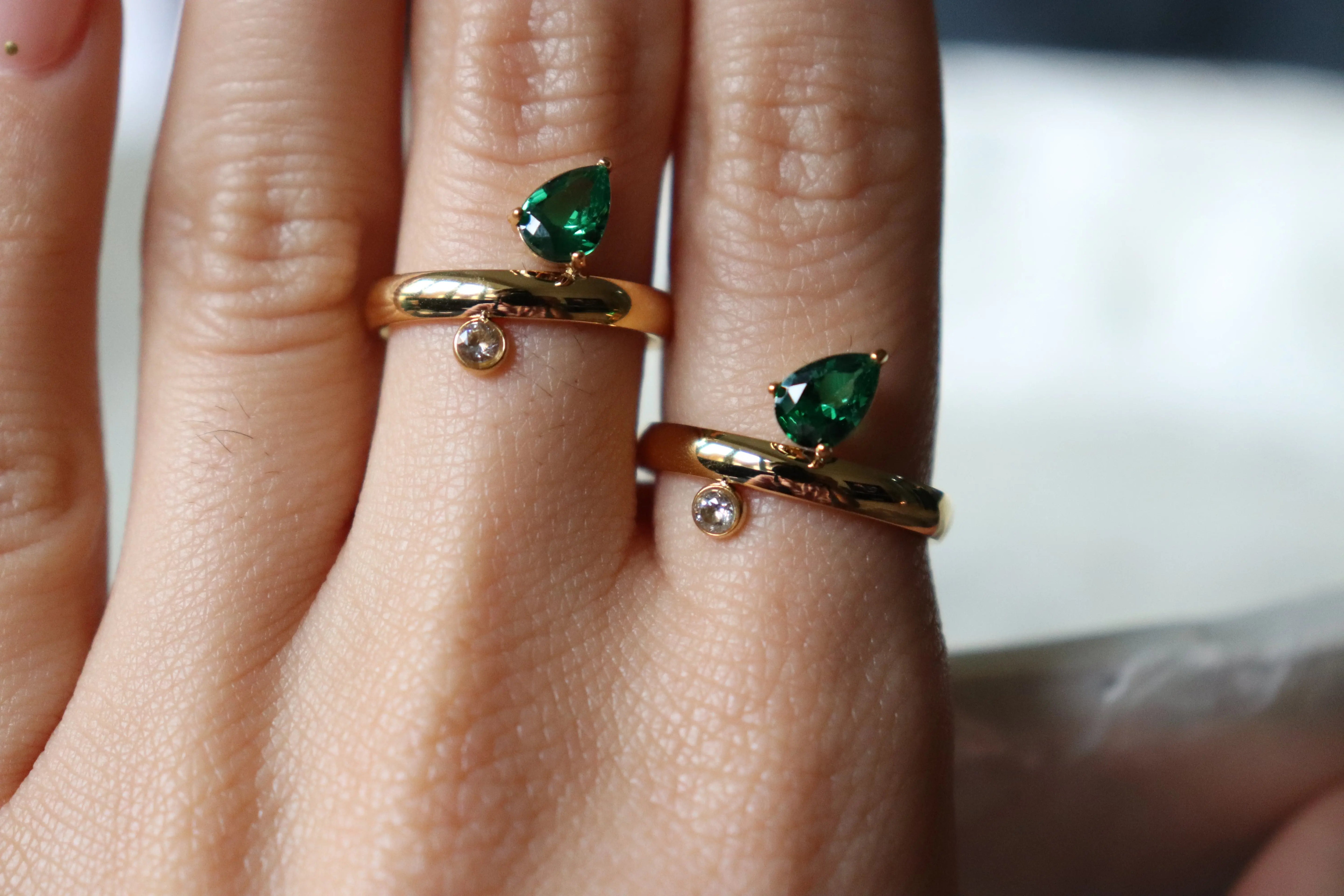 Green pear CZ ring Dela Asa Art