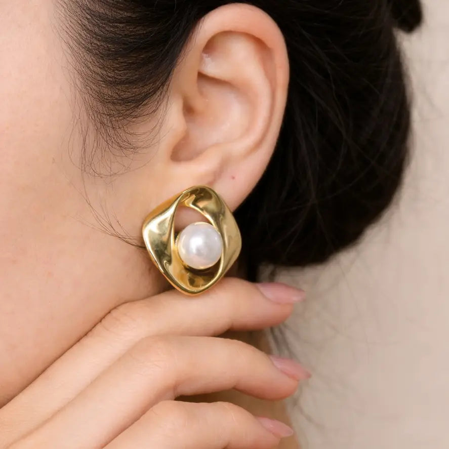 Sculpted Pearl Studs Dela Asa Art