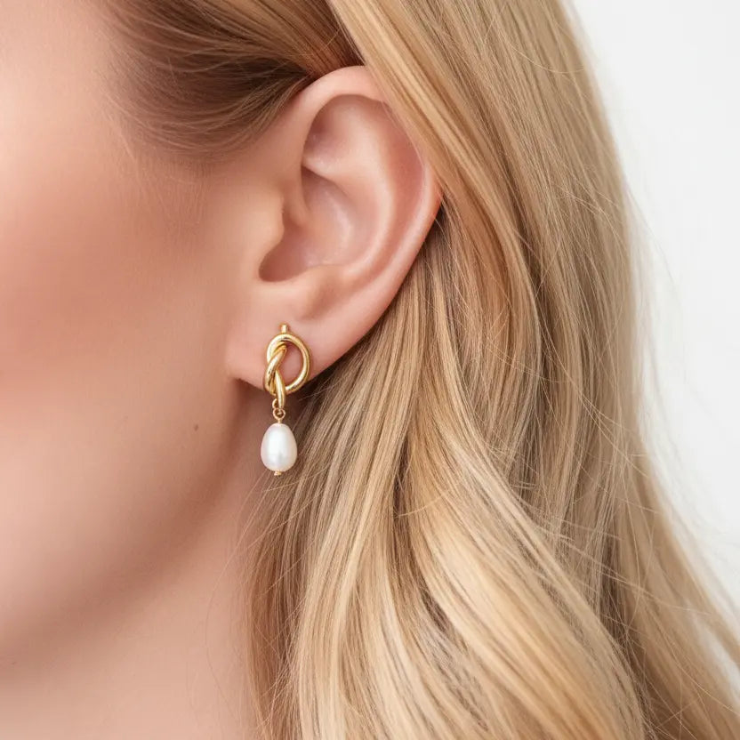 Nerina Knot Pearl Earrings Dela Asa Art