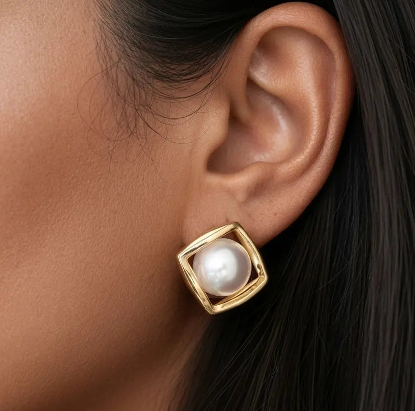 The Luma Frame Pearl Studs Dela Asa Art