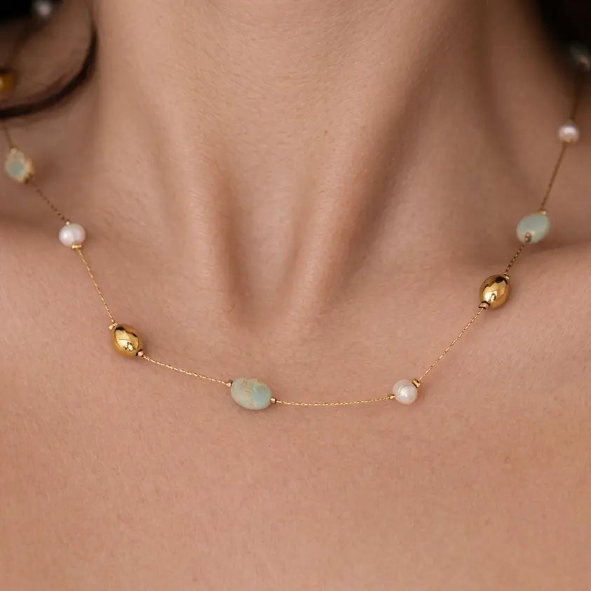 The Azura Pearl & Gemstone Necklace Dela Asa Art