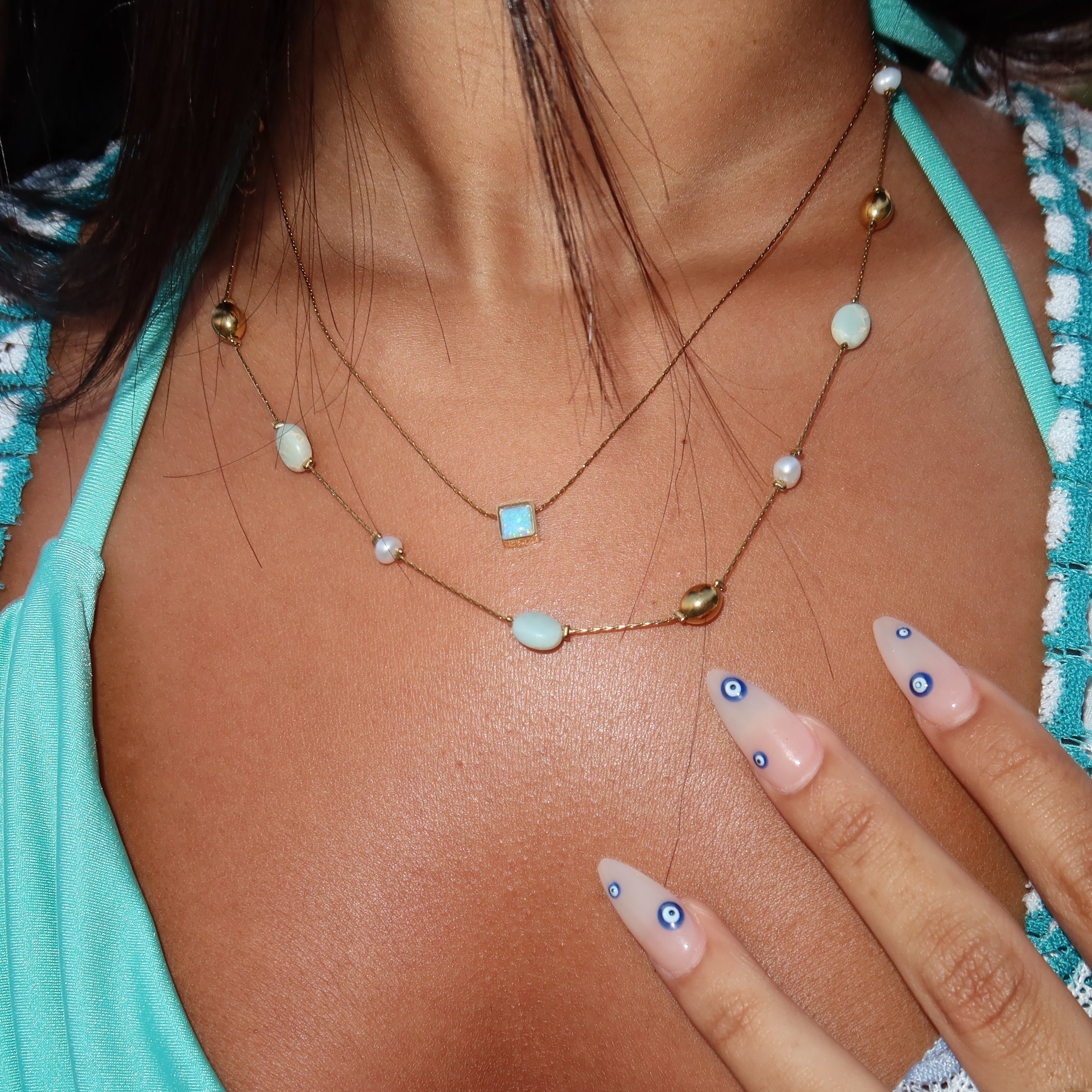 Square opal necklace