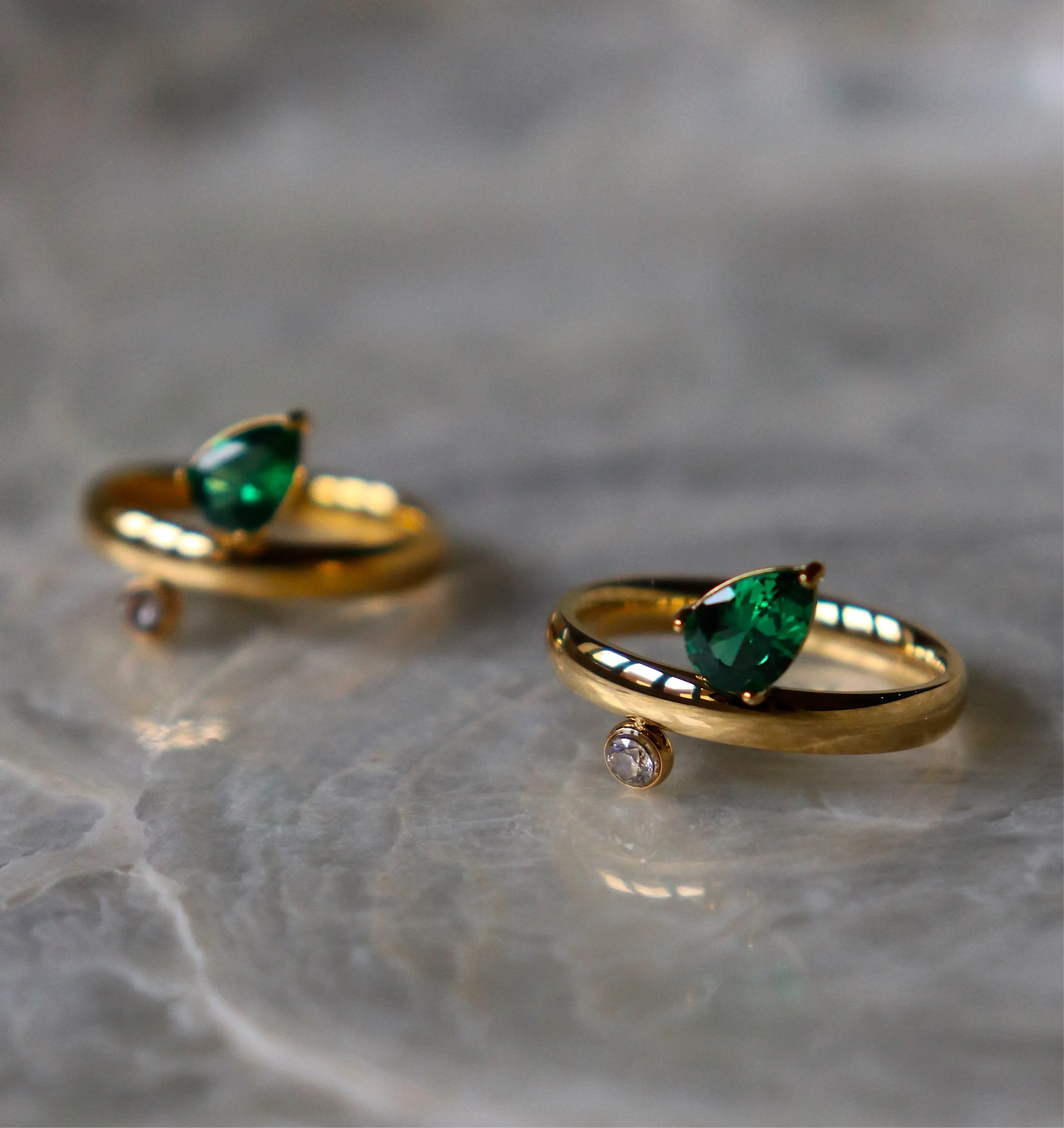 Green pear CZ ring Dela Asa Art