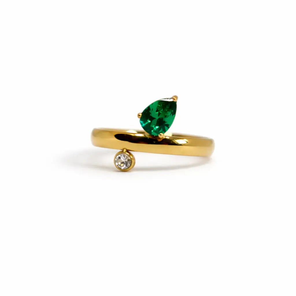 Green pear CZ ring Dela Asa Art